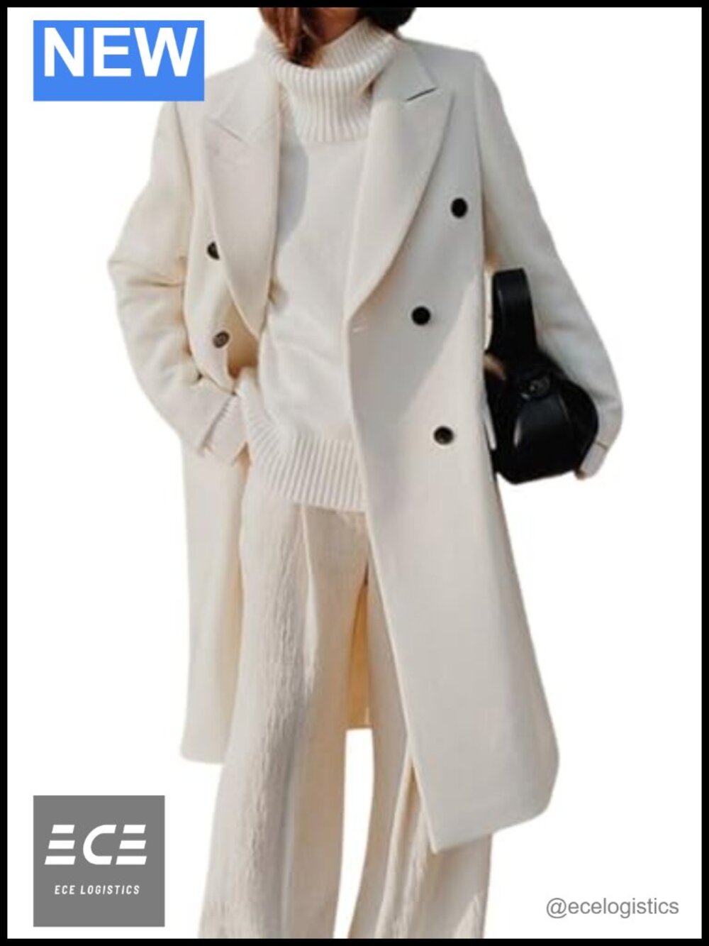 Wool Blend Pea Coat Notched Lapel Double Breasted Winter Overcoat